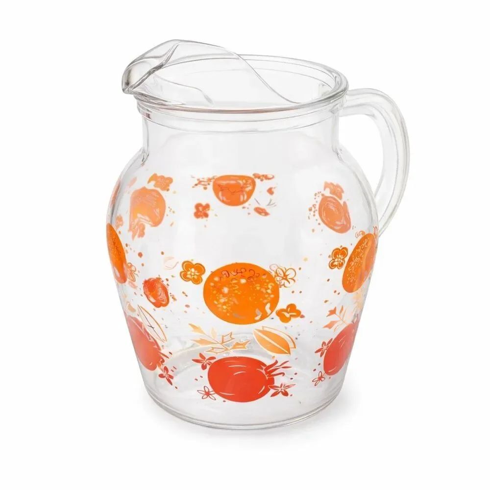 glass juice pitcher with oranges/tomatoes design Mid Century Vintage READ